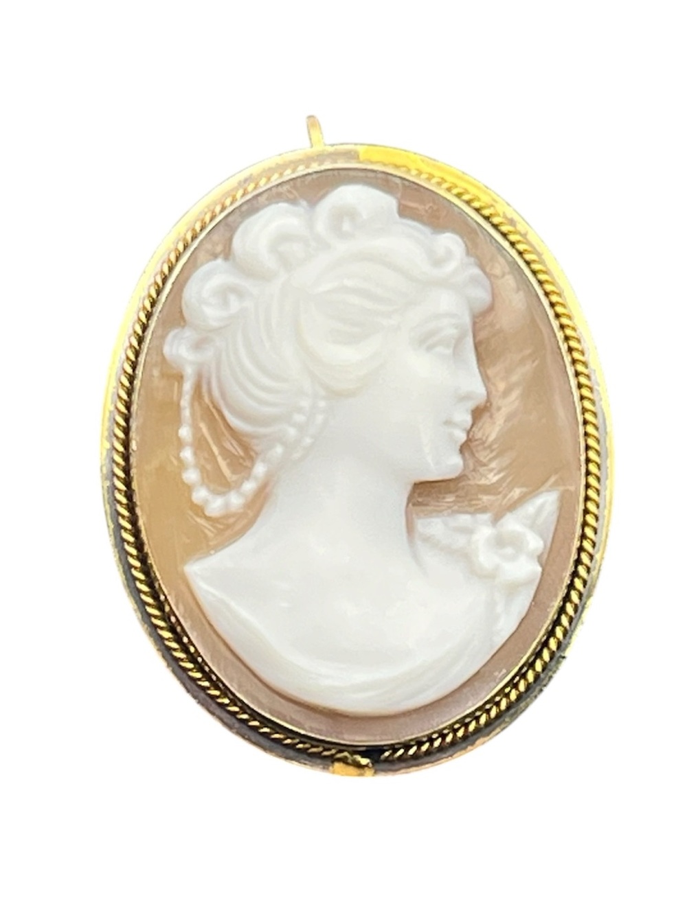 Gold over silver oval cameo lady silhouette pendant or brooch pin vintage